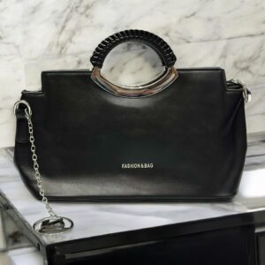 Elegant Metallic Handle Shoulder Bag