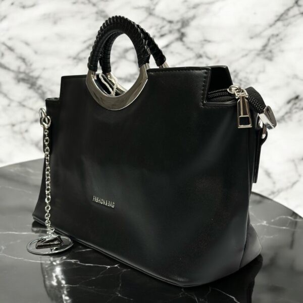 Elegant Metallic Handle Shoulder Bag - Image 3