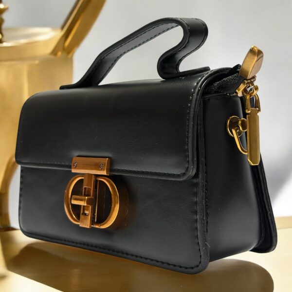 Elegant Leather Handbag with Gold Buckle - Image 3